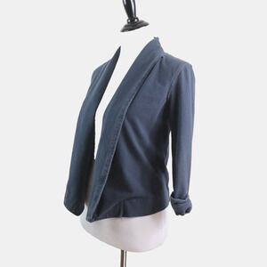 Theory Size S Ashbey Open Front Jacket 3/4 Sleeve Jersey Navy Blue